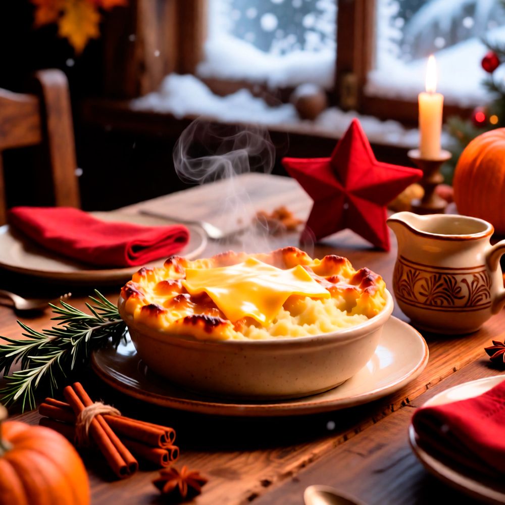 Рецепт  гратена из тыквы и картофеля с чадером